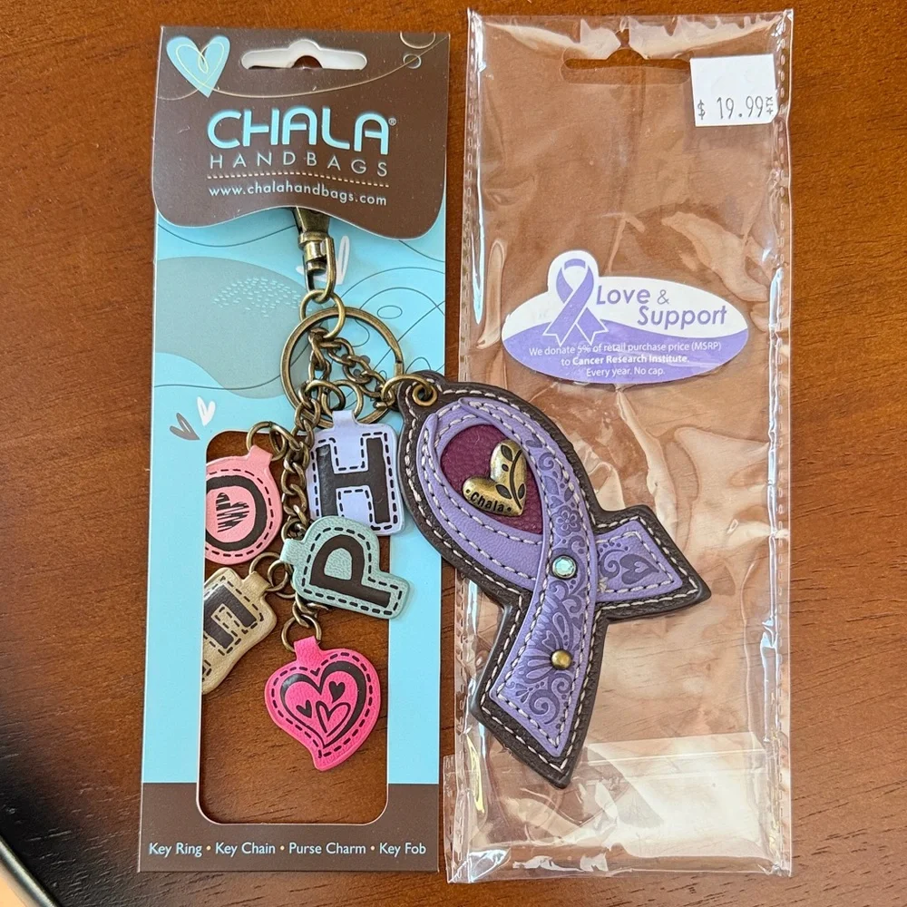 Chala Purple Awareness Ribbon Keychain with Colorful Letter & Heart Charms - Picture 1 of 4